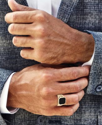 Men's 14k Gold Onyx Octagon Polished Ridged Ring