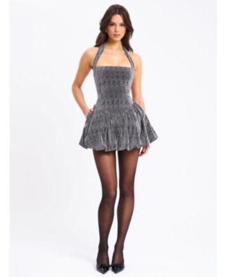 Women's Naomie Crystal Embellished Bubble Hem Halter Mini Dress