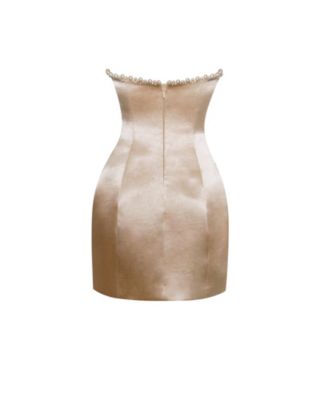 Women's Paisley Pearl Trim Gold Sleeveless Mini Dress