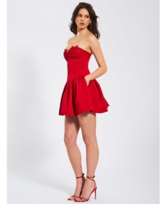 Women's Sacha Red Lace Drop Waist Corset Puffy Mini Dress