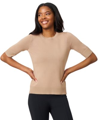 Petite Crew-Neck Elbow-Sleeve Fine-Gauge Sweater