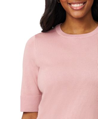Petite Crew-Neck Elbow-Sleeve Fine-Gauge Sweater