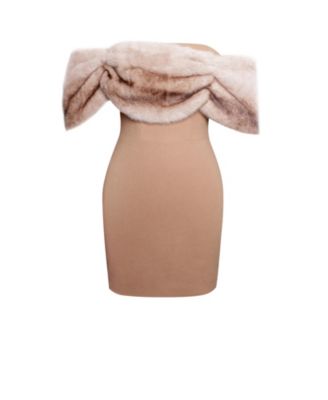 Women Nadira Off Shoulder Fur Trim Mini Dress