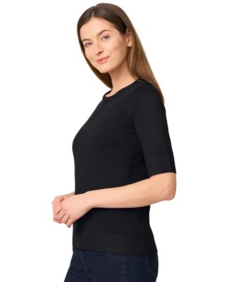 Women's Crew-Neck Elbow-Sleeve Fine-Gauge Sweater