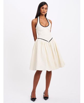 Women's Natalie U Neck Halter Drop Waist Tweed Midi Dress