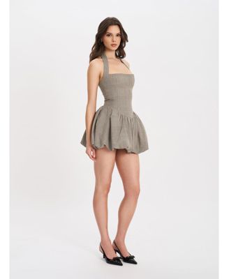 Women's Dacia Plaid Halter Lace-up Bubble Mini Dress