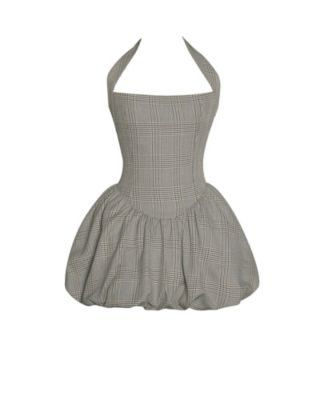 Women's Dacia Plaid Halter Lace-up Bubble Mini Dress