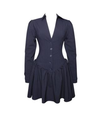 Women's Xabrina Navyblue Pinstripe Long Sleeve Shirt Mini Dress