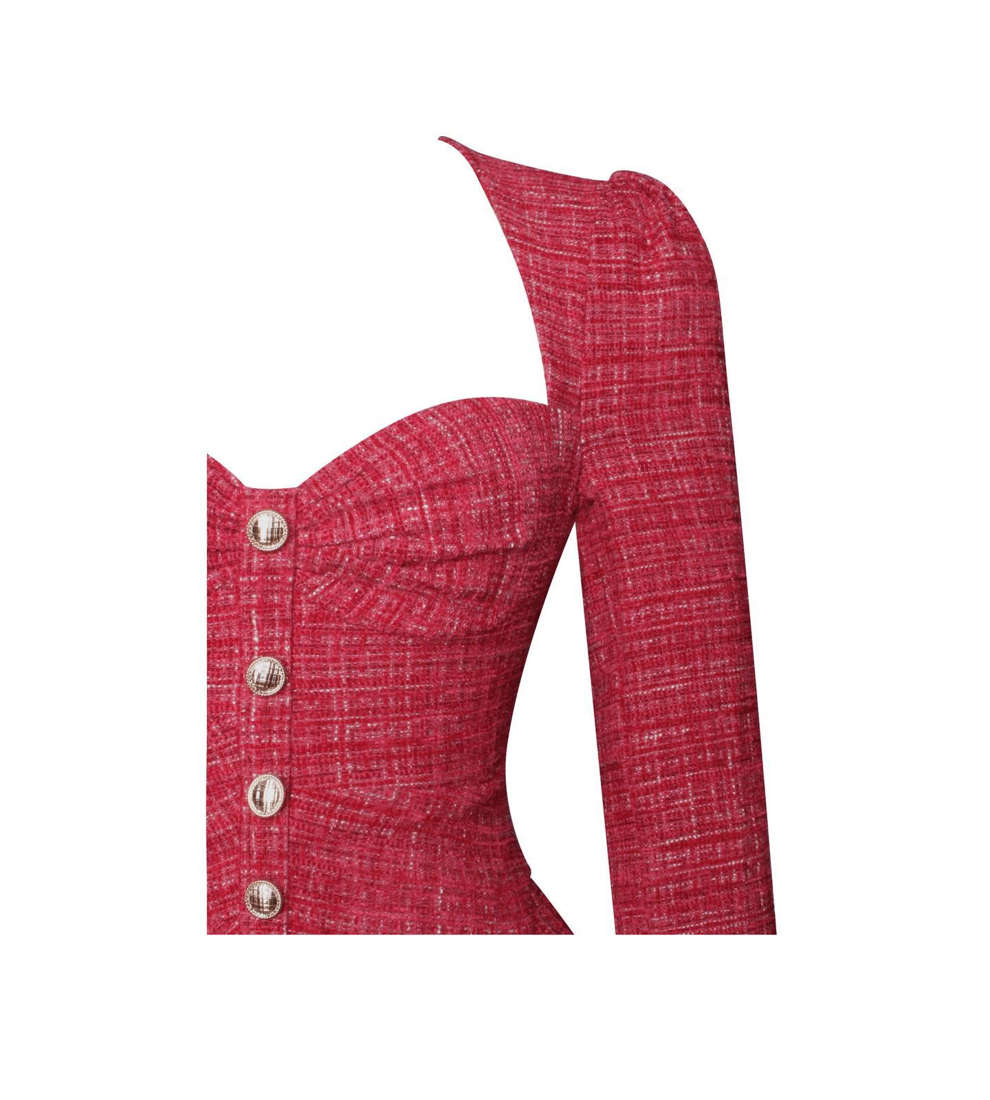 Женское платье Miss Circle Tae Red Tweed Long Sleeve Drop Waist Mini, цвет: Красный — фото 9