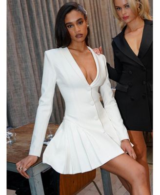 Women's Delia White Blazer Dress with Pleated Detail
