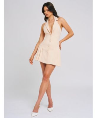 Women's Reyna Beige Backless Pleated Mini Blazer Dress
