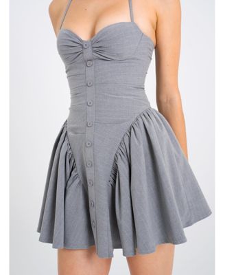 Women Melody Gray Stripe Halter Drop Waist Mini Dress