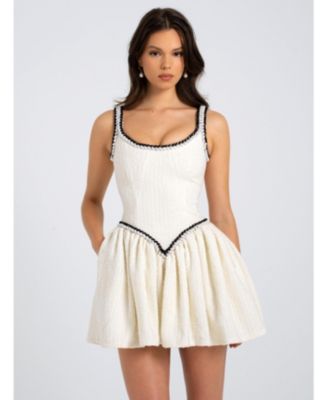 Women's Coco White Boucle Tweed V Waist Mini Dress