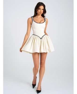 Women's Coco White Boucle Tweed V Waist Mini Dress