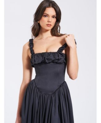 Women's Noreen Black Satin Drop Waist Maxi Sundress