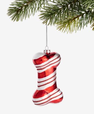 Pets Red and Silver Stripe Bone Ornament, Macy's Exclusive