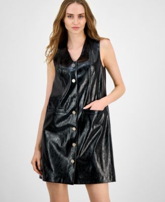 Petite Faux-Leather Sleeveless Dress