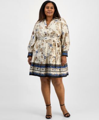 Anne Klein - Plus Size Printed Satin Twill Fit & Flare Dress