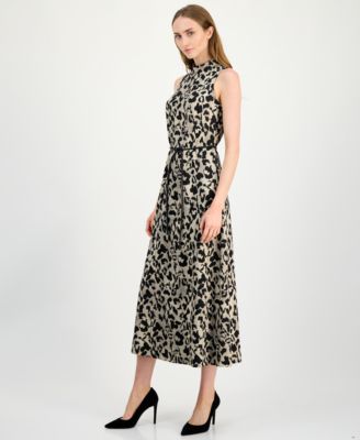 Anen Klein Women's Printed Belted Sleeveless Midi Dress