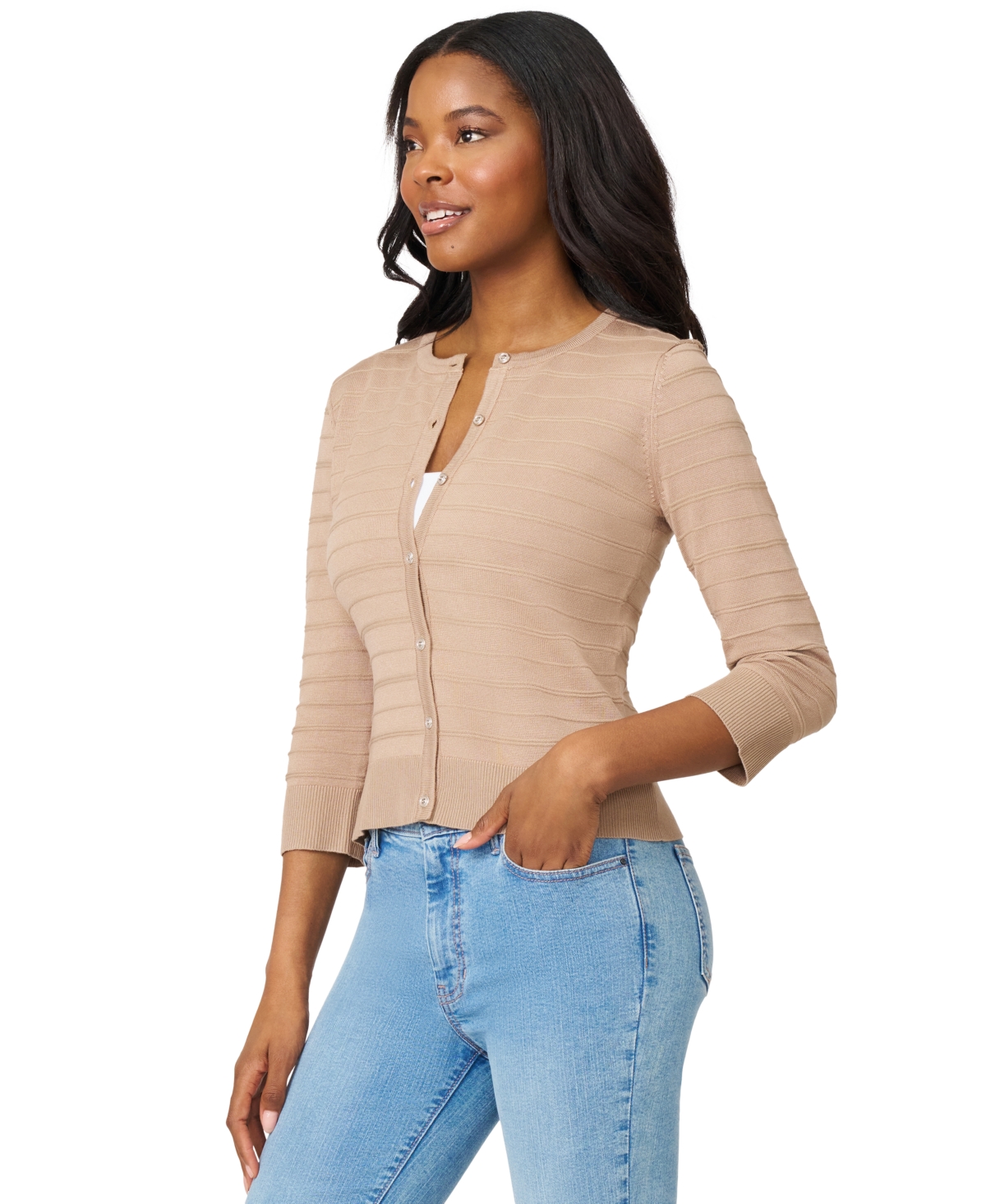Melissa Paige Women's Ottoman-rib 3/4-sleeve Crewneck Cardigan In Brown