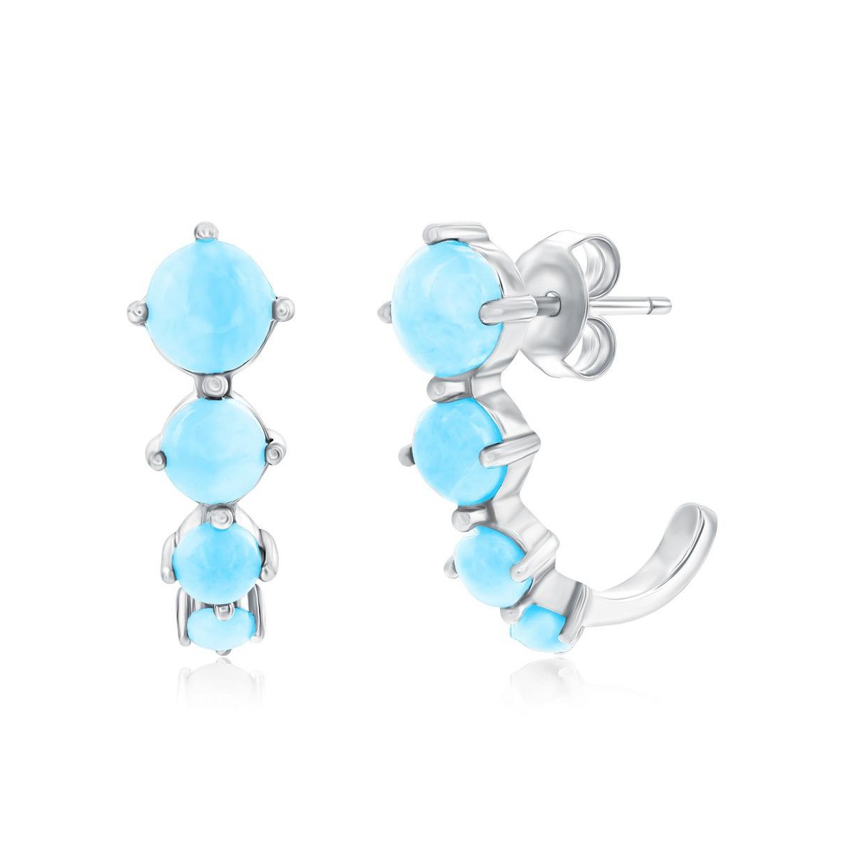 Sterling Silver, Graduating Round Larimar Earrings - Blue