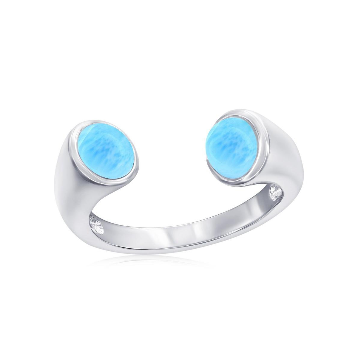 Sterling Silver, Double Round Larimar Ring - Blue