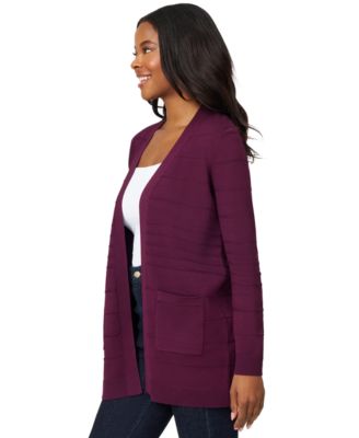 Petite Textured-Stripe Open-Front Cardigan Sweater