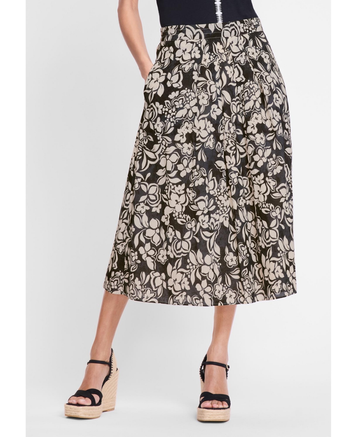 Women's Floral Midi Skirt - Black