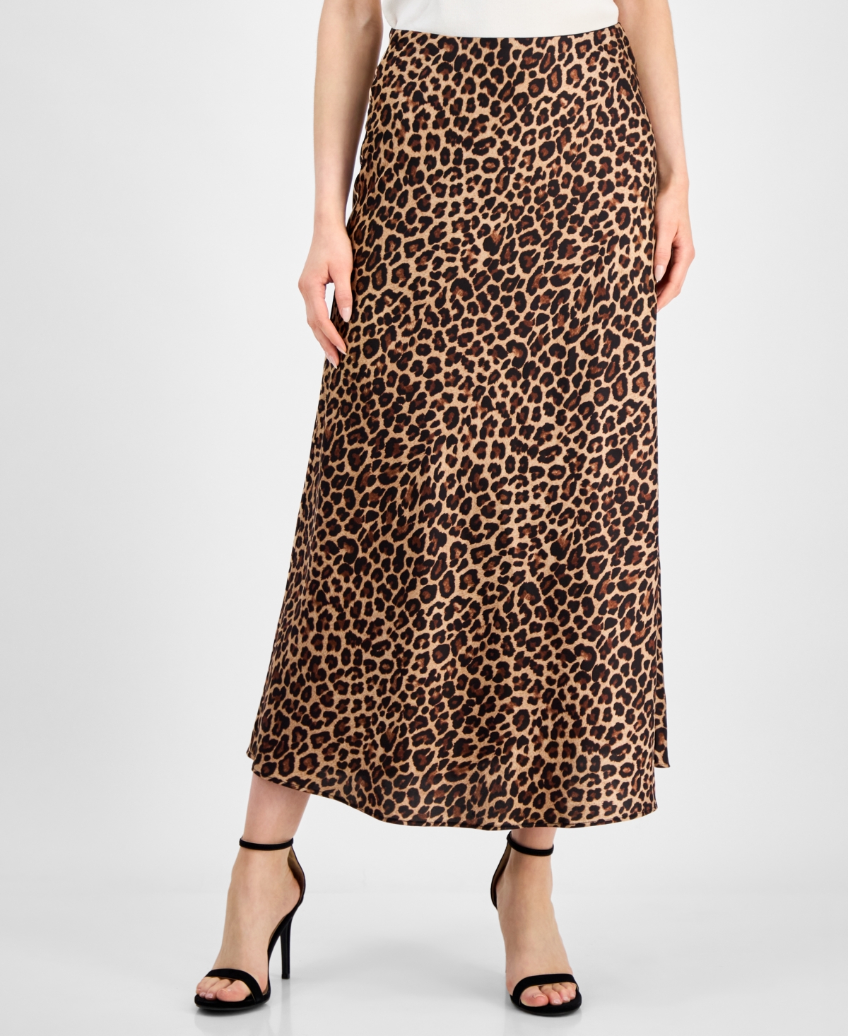 Anne Klein Plus Size Flared Leopard-print Maxi Skirt In Brown