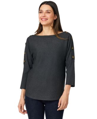 Petite Button-Trim Dolman-Sleeve Sweater