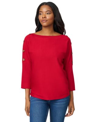 Petite Button-Trim Dolman-Sleeve Sweater