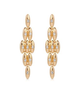 Oval Dome Baguette Diamond Shape Dangle Earrings
