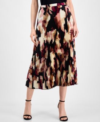 Women's Printed Pleated Pull-On Midi Skirt