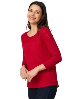 Melissa Paige Petite Pointelle-Yoke 3/4-Sleeve Sweater