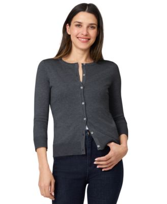 Melissa Paige - Petite Crewneck 3/4-Sleeve Cardigan Sweater