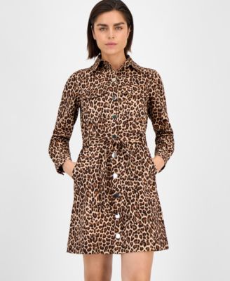 Women's Printed Tie-Waist Long-Sleeve Shirtdress