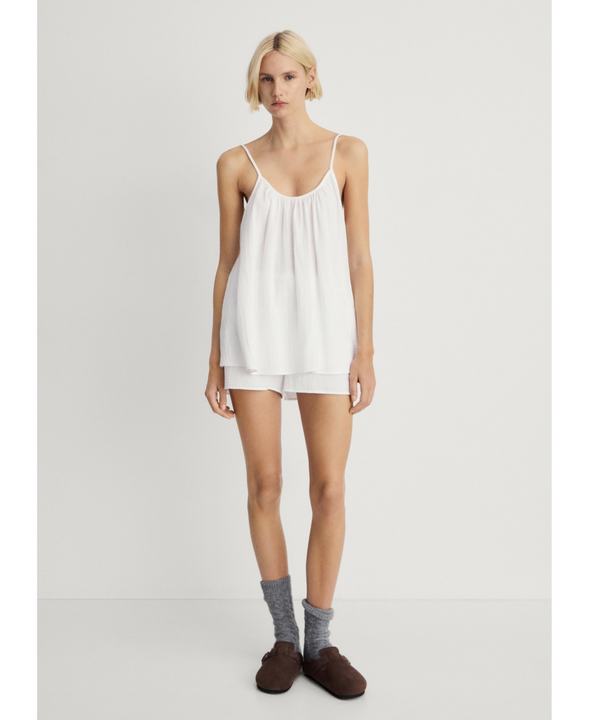 Women's Plain Cotton Spaghetti Strap Pajama Top - Beige