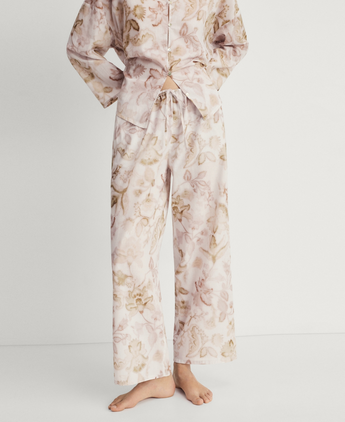 Women's Floral Detail Pajama Pants - Light, Pastel Gray