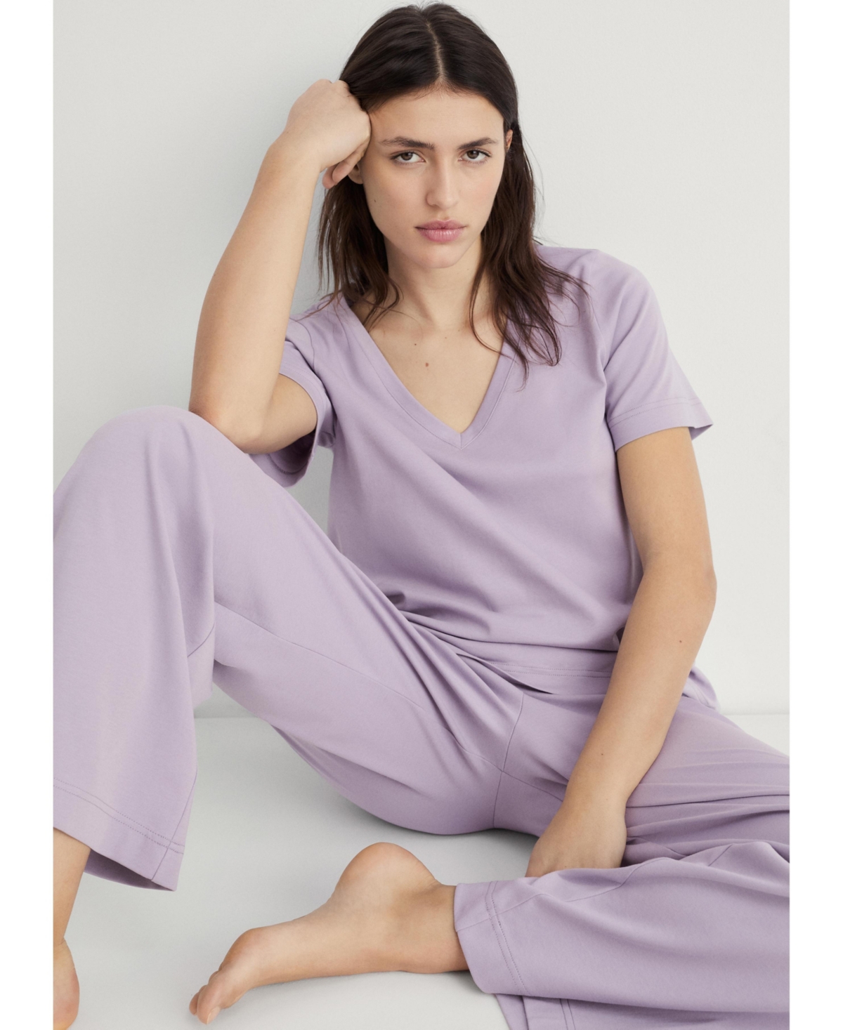 Mango Cotton Wide Leg Pajama Pants In Purple