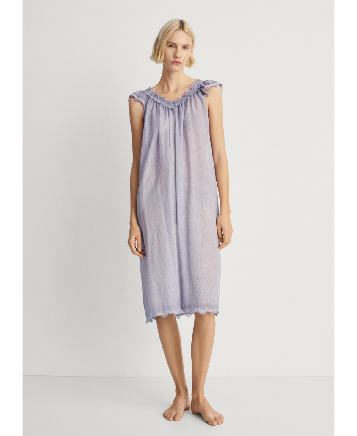 Mango Cotton Nightdress Overdyed Lace Lilac