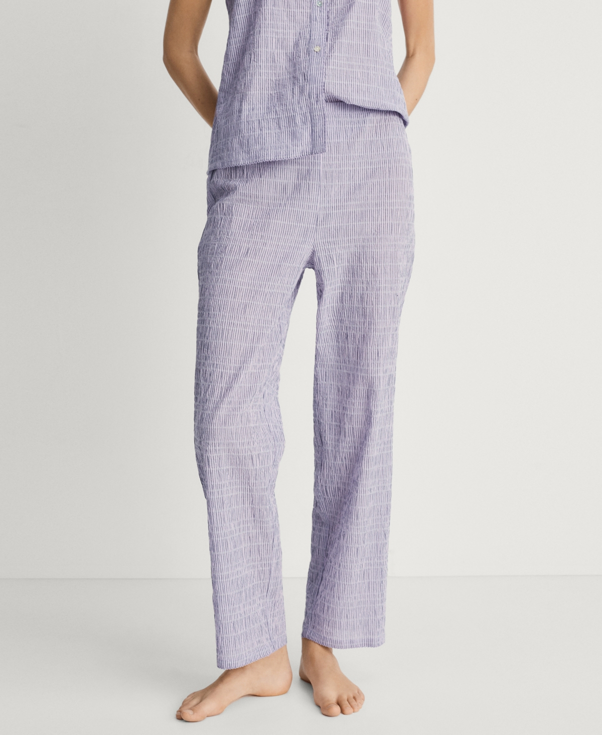 Women's Cotton Striped Woven Seersucker Pajama Pants - Lilac