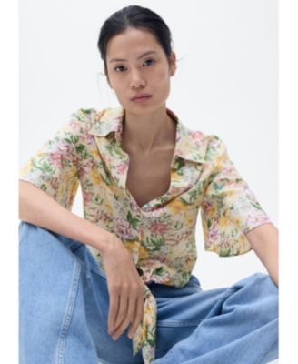 Women's Knotted Floral Linen Shirt