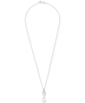 Cultured Freshwater Pearl (8mm) & Diamond Accent Swirl 18" Pendant Necklace in Sterling Silver