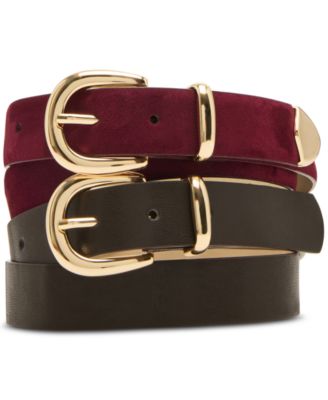 Steve Madden - Rounded-Buckle Faux-Leather Belts, Set of 2