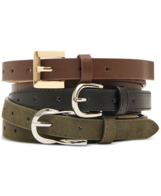 Steve Madden - 0.78" Mixed Faux-Leather Belts, Set of 3