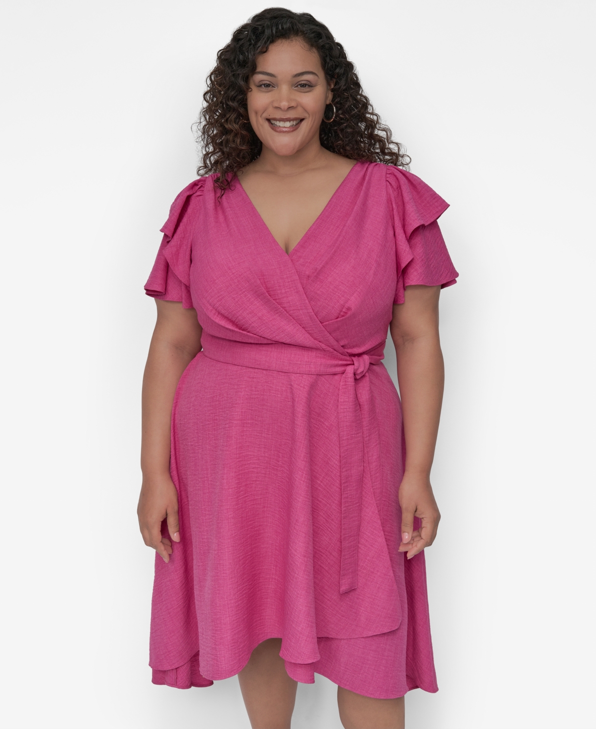 Shop Dkny Plus Size Surplice Flutter-sleeve Fit & Flare Dress