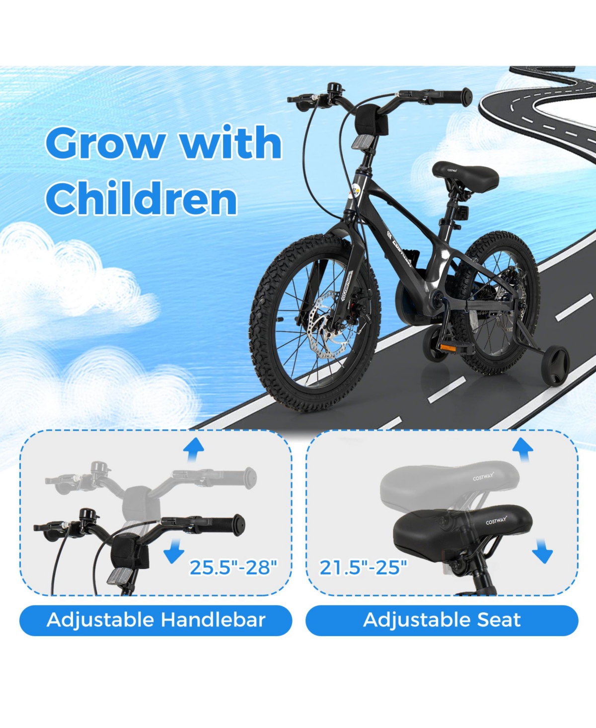 Kids Bike Lightweight with 2 Removable Training Wheels for Aged 4-7