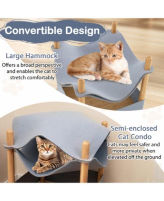 2-Tier Wooden Cat House with Semi-enclosed Condo and Removable Clothes