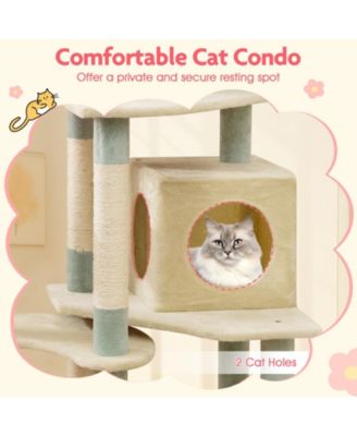 Multi-Level Aesthetic Floral Kitten Tower with Flower-Shaped Padded Perch