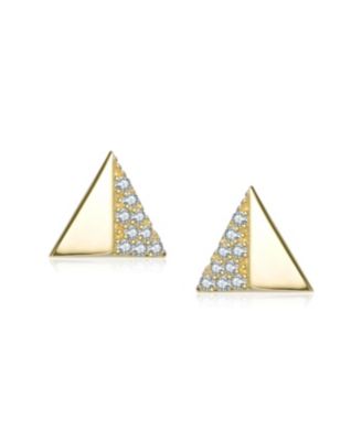 14K Gold Plated with Clear Paved Cubic Zirconia Triangle, Square & Circle Stud Earring 3-Piece Set